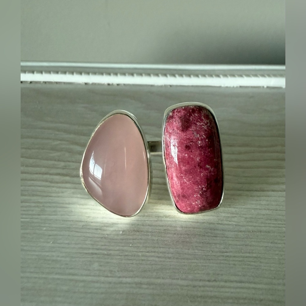 Goldie Lew Double Stone Pink Gemstone Ring in Silver